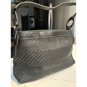 Vintage 1990's Fossil Shoulder Woven Black Leather Shoulder Bag